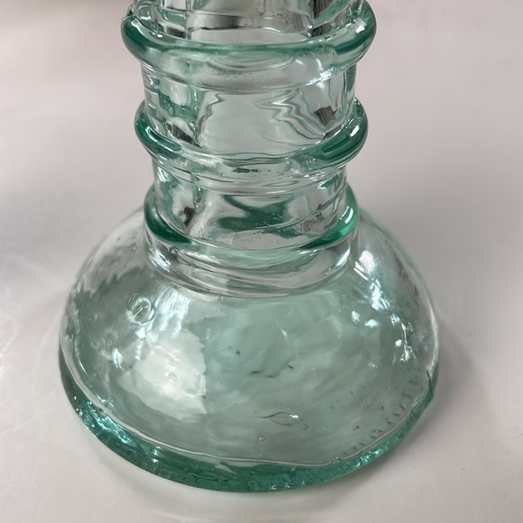 La Mediterranea Recycled Aqua Coloured Glass Candle Stick Holders Pair - Picture 12 of 12